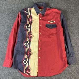 Express Rider Shirt Mens Large Red Navy Western Aztec Southwestern Button Up